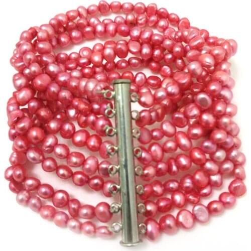 7.5 inches 8 Rows 6-7mm Green Natural Freshwater Nugget Baroque Pearl Bracelet