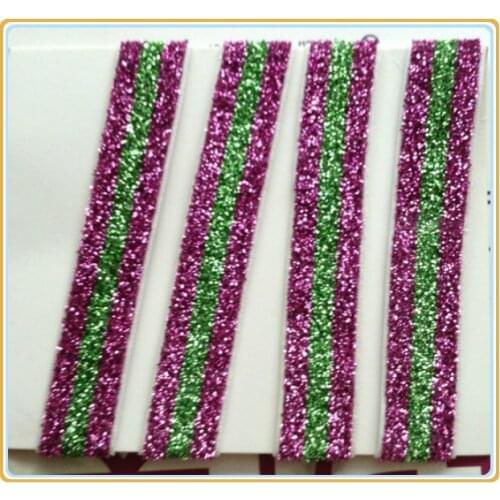 Price Negotiated) 5/8" Pink / Apple(Green) / Pink Stripe Color Elastic Glitter Ribbon