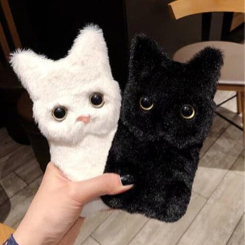For Oppo Realme 3 5 6 X XT X2 X50 5G Reno A 2 Z 3 C2 F11 K1 A1K A5 A9 A52 A15 A53s Pro Cute Plush Cat Case Furry Silicone Cover