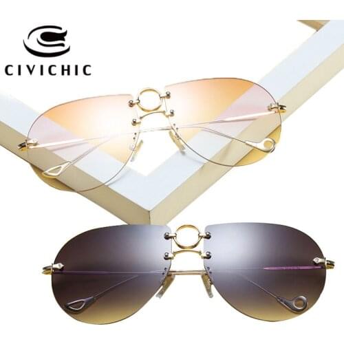 CIVICHIC Top Fashion Men Women Sunglasses UV400 Oculos De Sol Classic Pilot Style Eyewear Hipster Rimless Gafas HD Lunettes E392