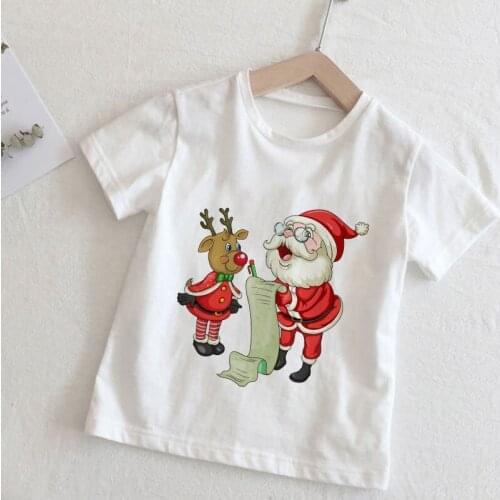 Childrens T-Shirt Boys Christmas Old Man Elk Print Girls Kids Cartoon Tee Clothing Kids Shirts Child Baby Toddler Tops O-neck