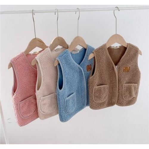 Kids Winter Clothes 2020 New Baby Girls Cartoon Lamb Cashmere Vest Korean Bear Plus Velvet Thicken Warm Waistcoat For Boy Child