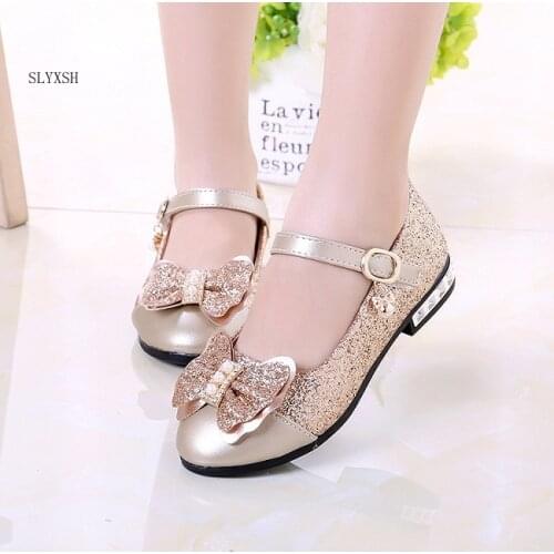 Children Princess Shoes New 2019 Girls Sequins Wedding Party Kids Baby Enfants Hot Shoes for Girls Pink Gold School Dance