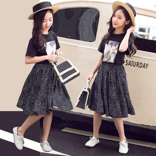 Girls Clothes Suit Summer 2020 Kids Short Sleeve Tops + Skirt 2PCS Clothing Sets For Girls Children Outfits 5 6 8 9 10 12 Years