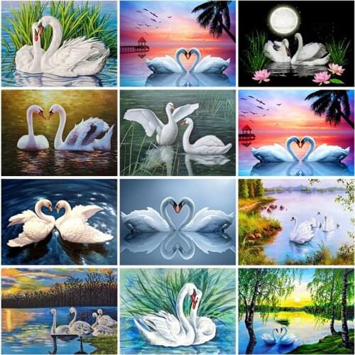 DIY 5d Diamond Painting Full Square Drill Swan Diamond Embroidery Cross Stitch Animal Mosaic Rhinestone Wall Art Gift Home Decor