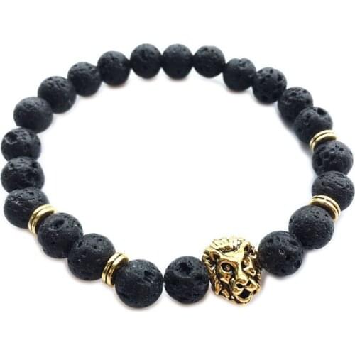 DIY Jewelry Bracelet Foreign Trade Supply Europe and America Natural Stone Beads Bracelet Volcanic Stone Lion Head Yoga Bracelet