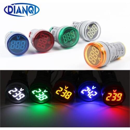 22mm LED Voltage measuring instrument Mini Voltage meter Colorful AC20~500V Indicator Voltmeter Yellow Green Blue
