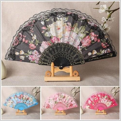Chinese Lace dance wedding banquet lace folding Hand holding flower fan Chinese Style Lace dance hand fan folding fan
