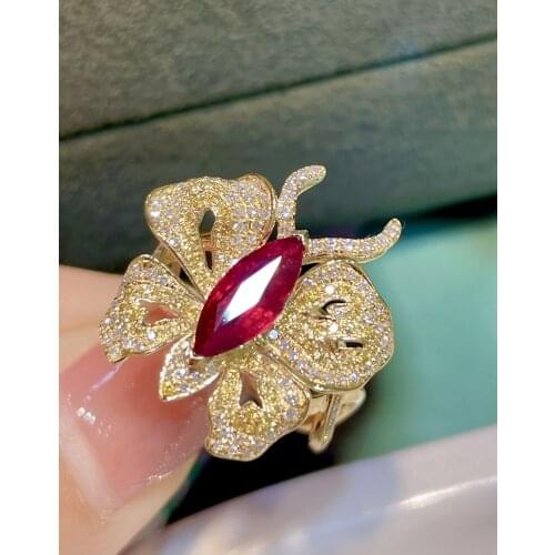 LR Ruby Ring Fine Jewelry Solid 18K Gold Nature Red Ruby 1.04ct Diamonds Rings for Women Fine Presents