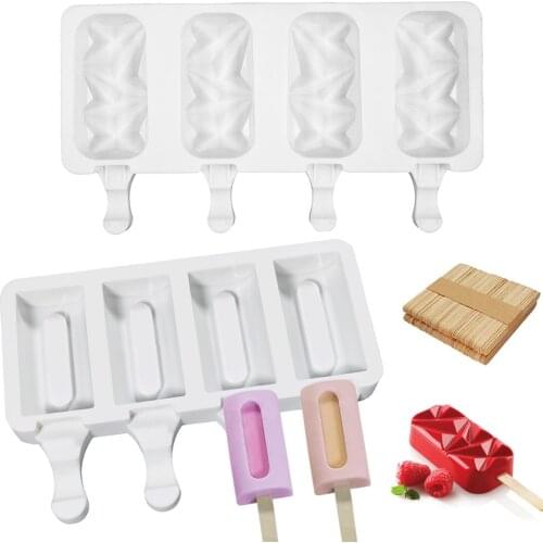 2PCS 4-Cavity Ice Cream Molds Silicone Popsicle Molds Homemade Ice Cream Mold for DIY Popsicle Cake Jelly