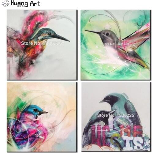 Colorful Birds Oil Painting on Canvas Handmade Beautiful Hummingbird Wall Painting for Home Decoration Animal Oil Painting
