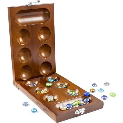 Mancala Classic Strategy Board Game With Stones Solid Wood Foldable Board Adults Kids Family Interaction Travel Puzzle Game