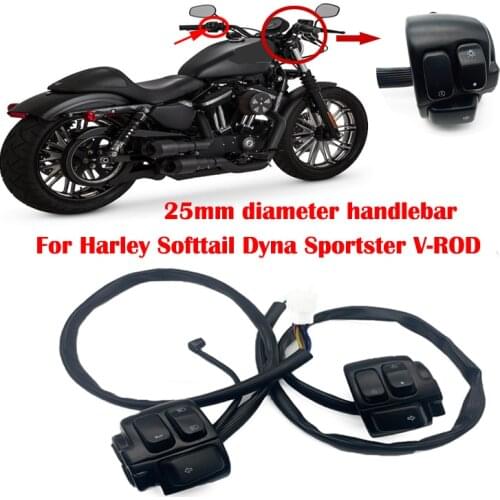 Motorcycle 1" 25mm Diamater Handlebar Control Switch With Wiring Harness For Harley Softtail Dyna Sportster V-ROD 1996 - 2012