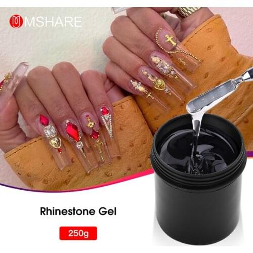MSHARE 250g Nail Rhinestone Gel No Wipe Glue Super Sticky Crystal Medium Viscosity