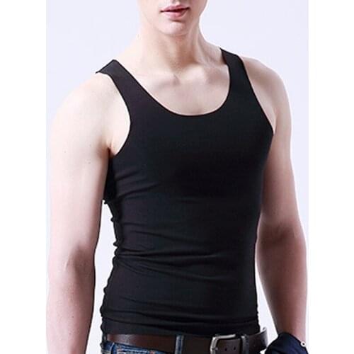 Mens Seamless Round Neck Wide Shoulder Vest Ice Silk Natural Fiber High Elastic Tight Shaping Vest Corset Body Shaping