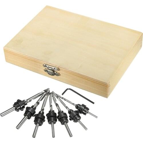 7pcs Countersink Drill Bit Set Tapered Stop Collar Wood Hole Screw Kit for Woodworking
