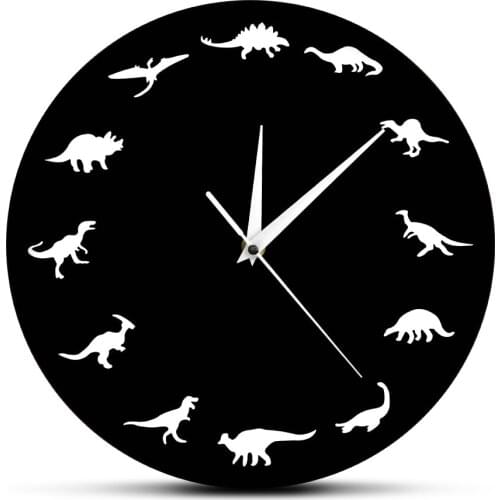 Various Dinosaurs Silhouette Wall Clock Kid Room Decor Dinosaur Clock Watch Modern Silent Movement Quartz Iconic Acrylic Clock