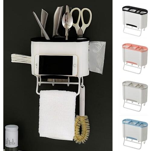 Wall-mounted Plastic Kitchen Storage Rack For Tableware Tableware Chopsticks Spoon Fork Dish Drain Storage Shelf Utensils Basket