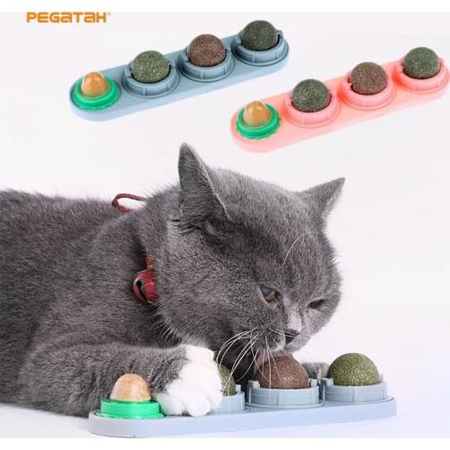 New pet Snack Self-Adhesive Teething Molar Catnip Ball Catnip Ball Set Cat Treat Toys Ball Rotated Wall For Cats Mount Toy