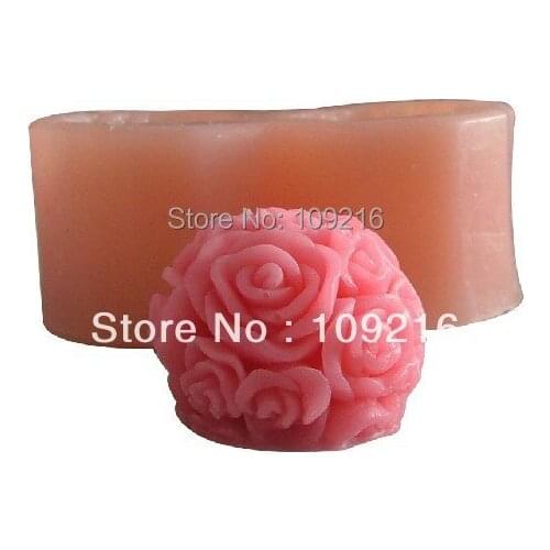 Wholesale!!! 3D 2-Holes 4*3.5 CM Rose with Ball Shape(LZ0002) Silicone Handmade Candle Mold Crafts DIY Mold