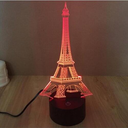Wholesale 3d Night Lights Creative Home Strange New Eiffel Tower 3d Light Fixtures Lovely 7 color change 3D Lamp
