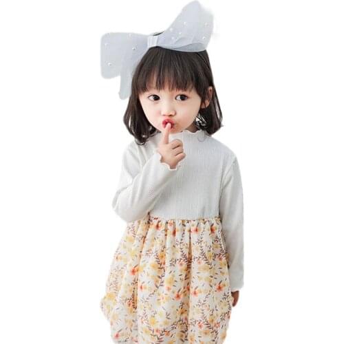 1-7T Toddler Kids Baby Girl Dress Spring Summer Girls Sweet Stitching Dress Foral Chiffon Dresses For Children Kids Clothes