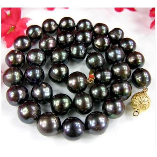 Large 9x10mm Black Baroque Shape Cultured Freshwater Pearl Bead Necklace Choker 17"