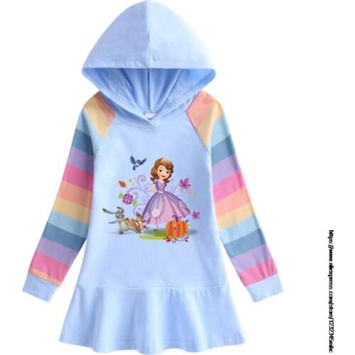 Disney Fashion Girls Dress Kids Baby Clothes Sofia Pattern Princess Dress Long Sleeve Pleated Cotton Kids Clothes Girls Dresses