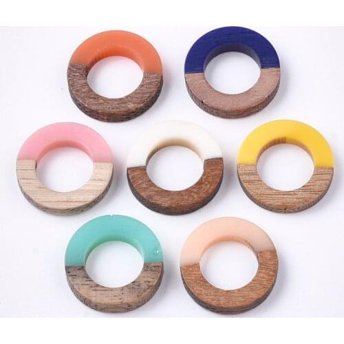 50pcs 18x4mm Resin & Wood Linking Rings for jewelry making Connector accessories supplies Mixed Color F80