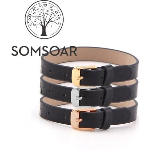 Somsoar Jewelry Black snakeskin grain Genuine leather Wrap Bracelets fit Story Slide Charms accessories 5pcs/lot