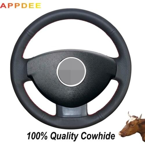 Hand-stitched Black Genuine Leather Steering Wheel Cover for Renault Duster Dacia Duster 2011-2015