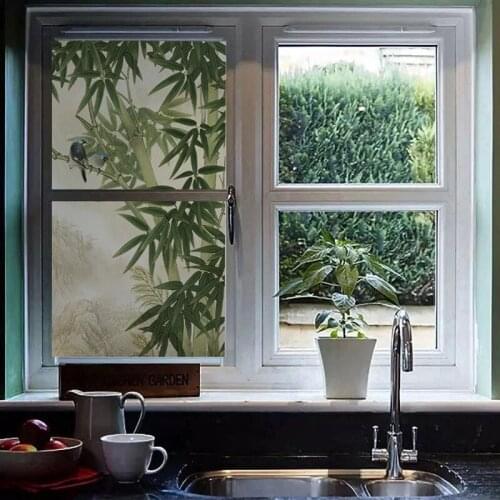 Customized Windows Glass Film Stickers Static Cling Without Glue 3d Bamboo Forest For Bathroom Kitchen Door Office Home Decor