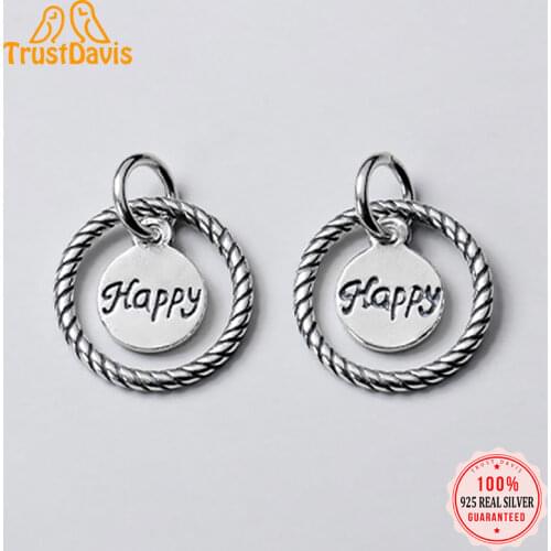TrustDavis Real 925 Sterling Thai Silver Fashion Sweet twist Round Happy Charm Pendant Handmade DIY Accessories Wholesale DZ217