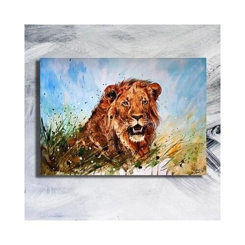 Home Decoration Brown Lion Glass Canva Painting Wall Art Animal Sky Cool Poster Modular Picture No Frame For Bedside Background