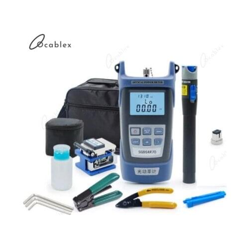 13PCS Fiber Optic FTTH Tool Kit with FC-6S Fiber Cleaver and Optical Power Meter 1MW Visual Fault Locator Wire stripper CFS-2