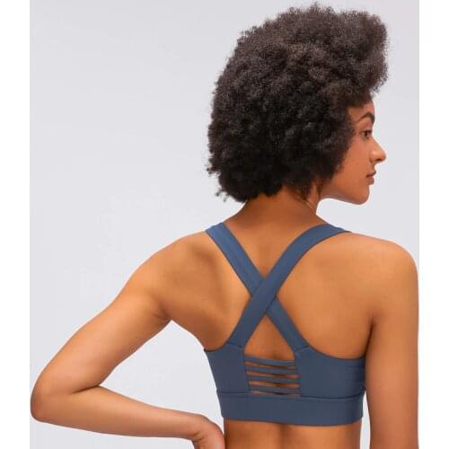 Nepoagym PRACTICE Women Strappy Sports Bra Buttery Soft Cross Back Workout Bra Medium Support Fitness Bra