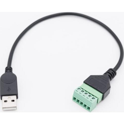 1pc USB 2.0 Type A Male to 5 Pin Screw Connector with Shield Solderless Terminal Plug Adapter Cable Cord 30cm/1ft