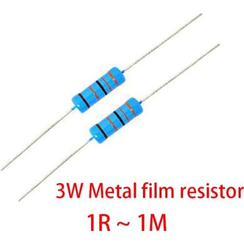 10pcs 3W Metal film resistor 1% 1R ~ 1M 1R 4.7R 10R 22R 33R 47R 1K 4.7K 10K 100K 1 4.7 10 22 33 47 4K7 ohm