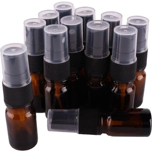 12pcs 5ml Amber Glass Spray Bottle w/ Black Fine Mist Sprayer essential oil bottles empty cosmetic containers