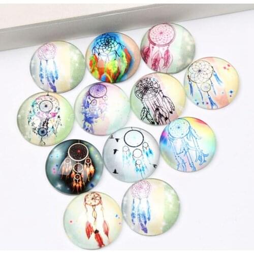 50 PCS Mixed dream catcher photo round dome glass cabochons 12mm diy handmade