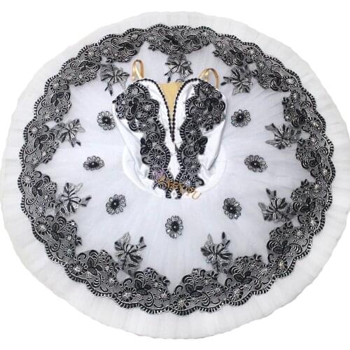 Adult Professional Ballet Tutu White Black Silver Women Performance Tutu Paquita Classical Ballet Tutus Ballet Stage Costumes