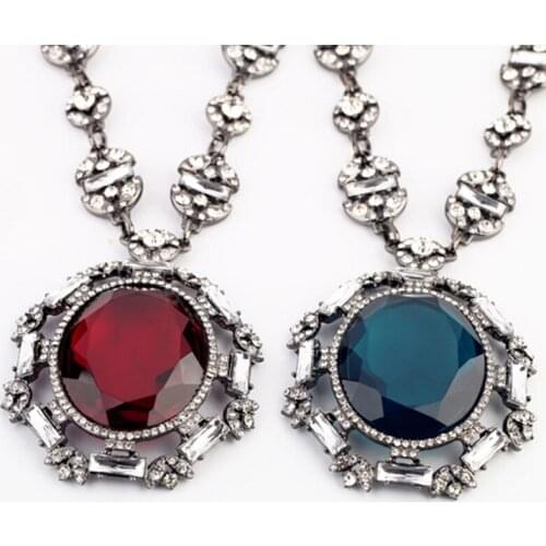 Free Shipping Large Crystal Pendant Vintage Silk Ribbon Necklace