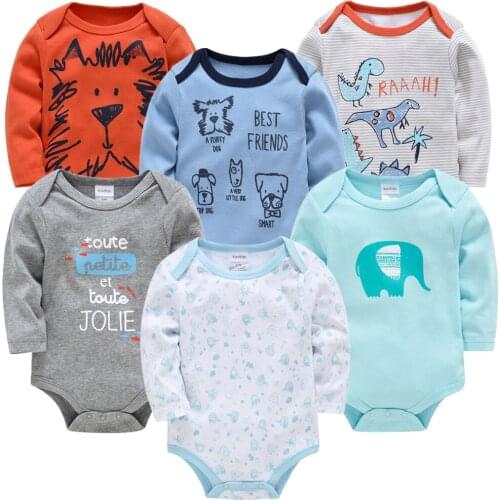 Kavkas 3 6 PCS/SET Baby Bodysuit 100% Cotton body bebe Girl Boy Clothes Cartoon Print Long Sleeve Autumn Winter Clothing