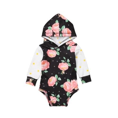 Newborn Baby Girls Long Sleeve Long Sleeve Bodysuit Jumpsuit Hooded Clothes Outfit Size 0-18M