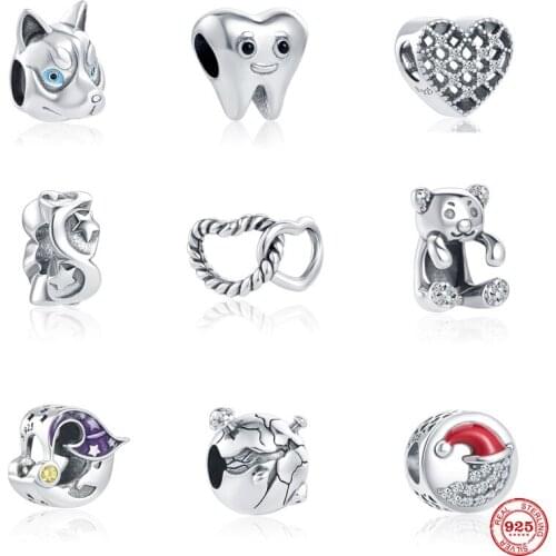 2021 New 925 Sterling Silver Frog Tooth Cross Heart Bear Charm Bead Fit Original Pandora Bracelets DIY Jewelry For Women
