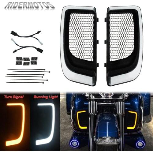 Motorcycle LED Fairing Lower Grills Turn Signal Light Case For Harley Touring Electra Glide Ultra Classic Street Glide FLHTCU