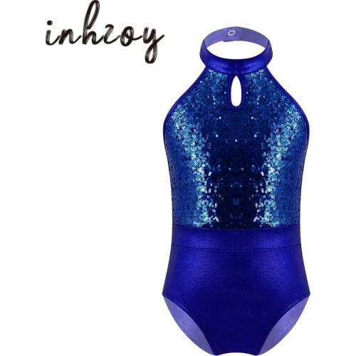 Kids Teens Sleeveless Shiny Sequins Backless Professional Ballet Gymnastics Leotards For Girls Dance Wear Child Dance Jumpsuit
