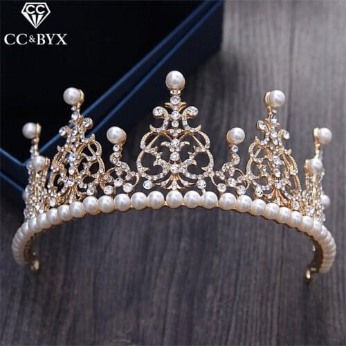 CC tiaras and crowns hairband luxury crystal beads pearl queen wedding hair accessories for bride engagement fine jewelry HG078