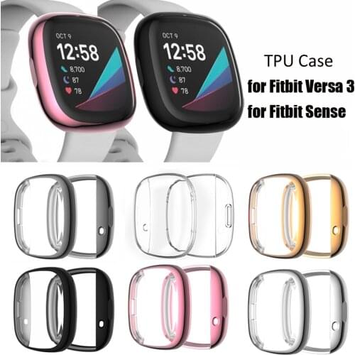 For Fitbit Versa 3 Protective Case Soft TPU Full Cover Screen Protector Bumper Shell for Fitbit Versa 3/Sense Smart Watch Band