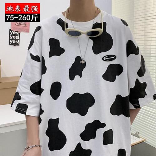 Oversized T-shirt Men Summer Cow Anime Print Short Sleeve Round Neck Korean Fashion Harajuku High Street Loose Couple Clothing